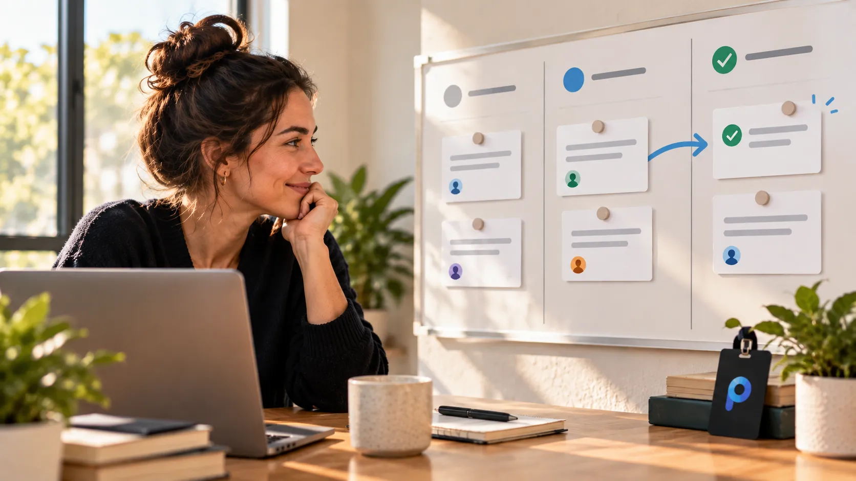 A task card advancing to done on a board while a person notices it was followed up without chasing it
